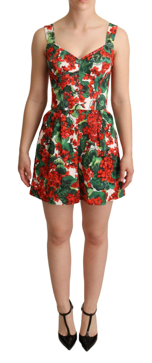 Chic Red Geranium Print Sleeveless Jumpsuit Dolce & Gabbana