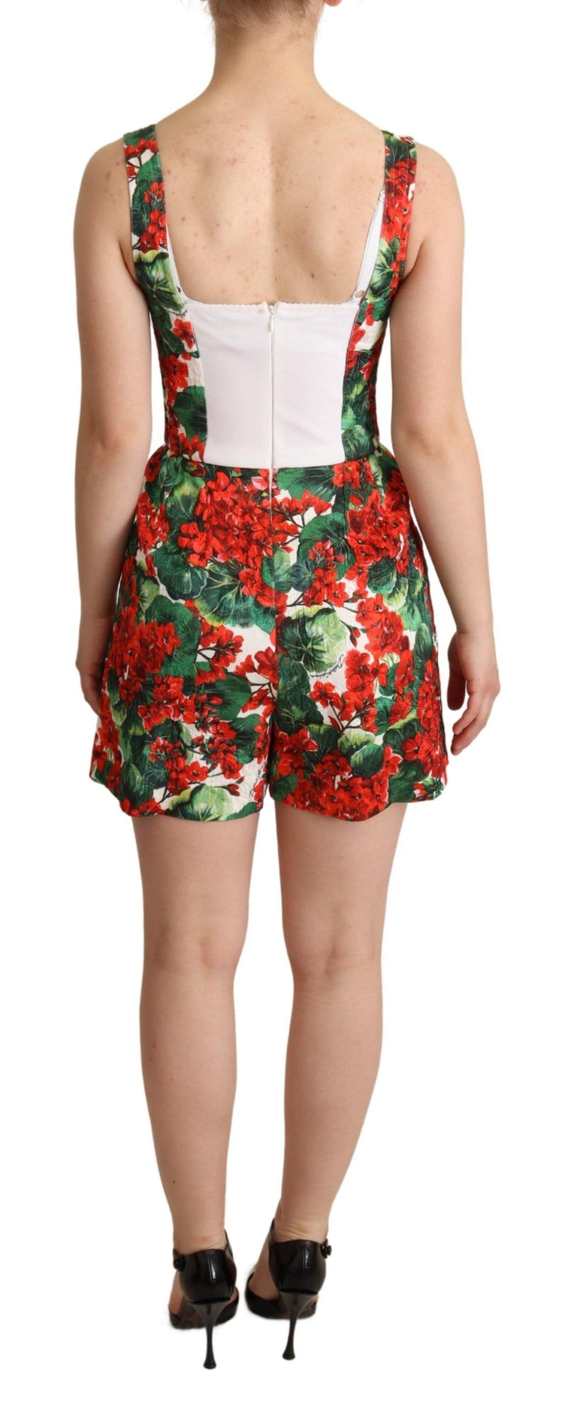 Chic Red Geranium Print Sleeveless Jumpsuit Dolce & Gabbana