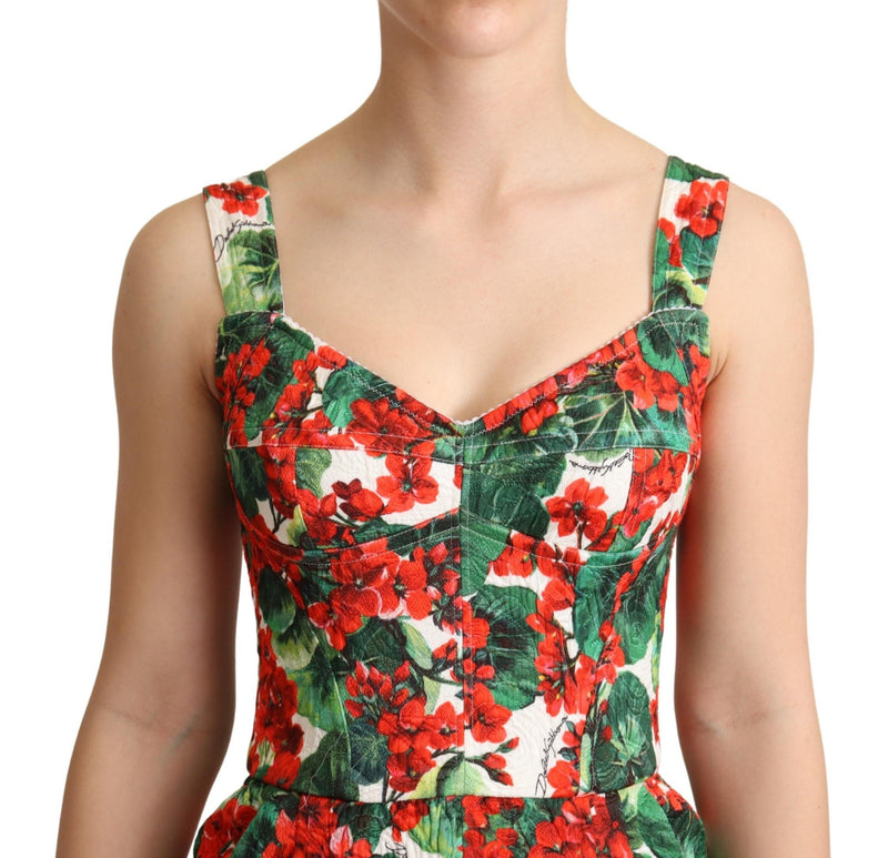 Chic Red Geranium Print Sleeveless Jumpsuit Dolce & Gabbana