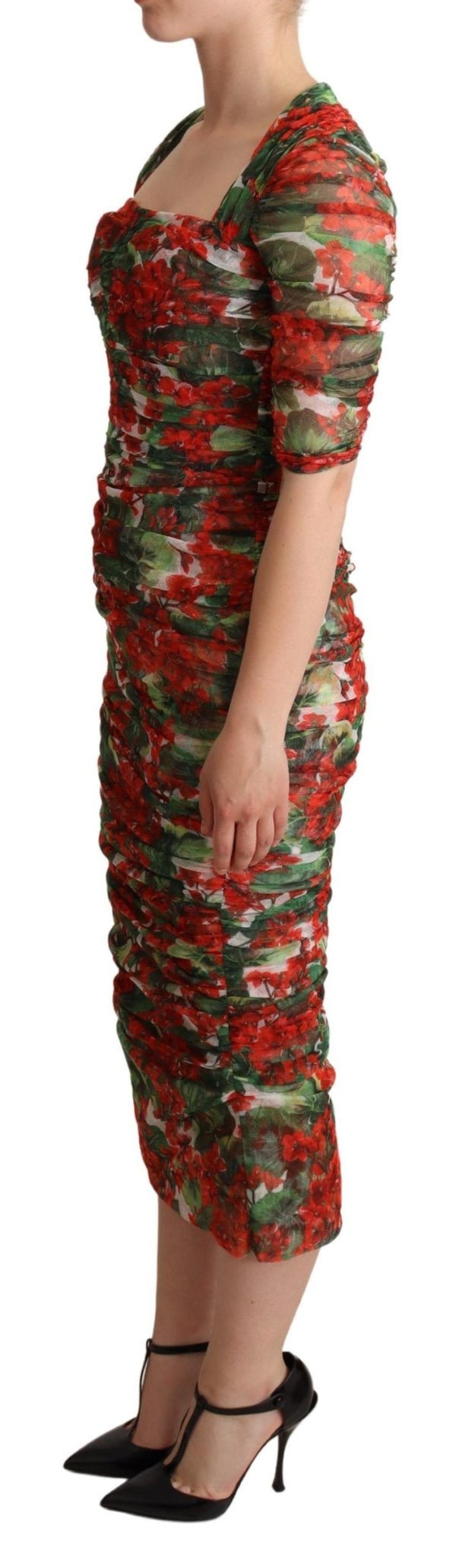 Elegant Red Floral Midi Sheath Dress Dolce & Gabbana