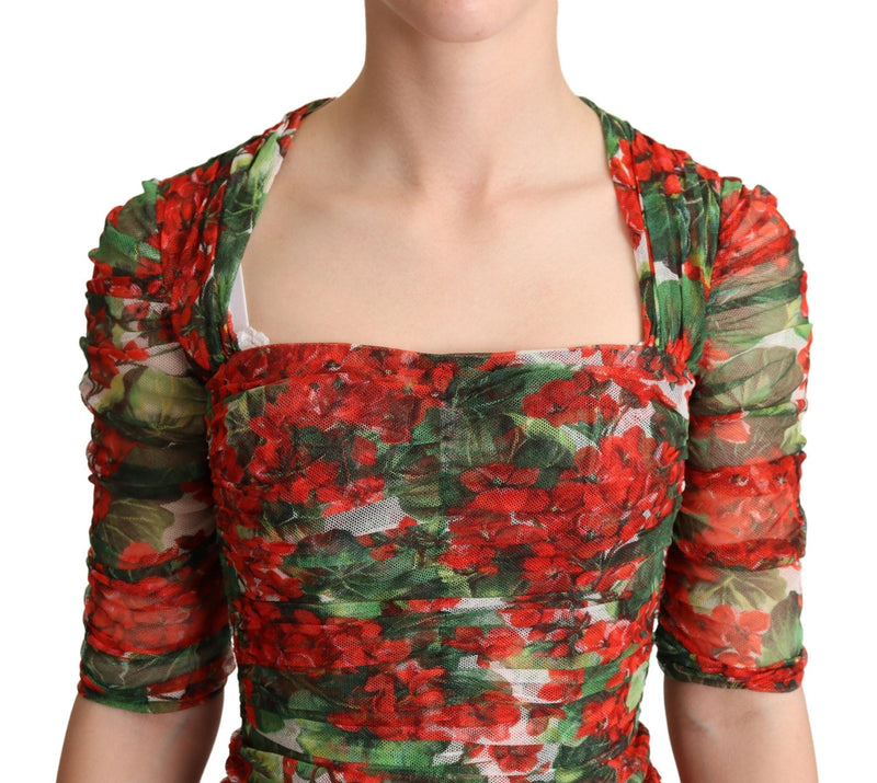 Elegant Red Floral Midi Sheath Dress Dolce & Gabbana