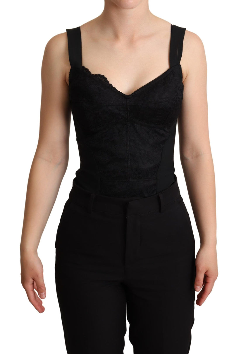 Elegant Black Lace Bodysuit Corset Dress Dolce & Gabbana