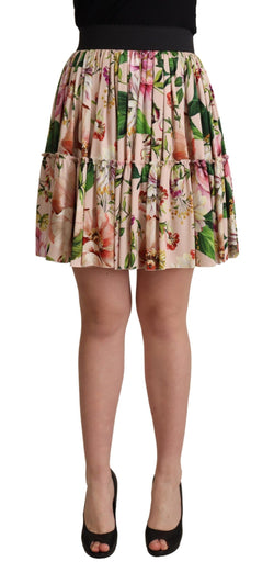 Elegant Floral Silk High Waist Mini Skirt Dolce & Gabbana