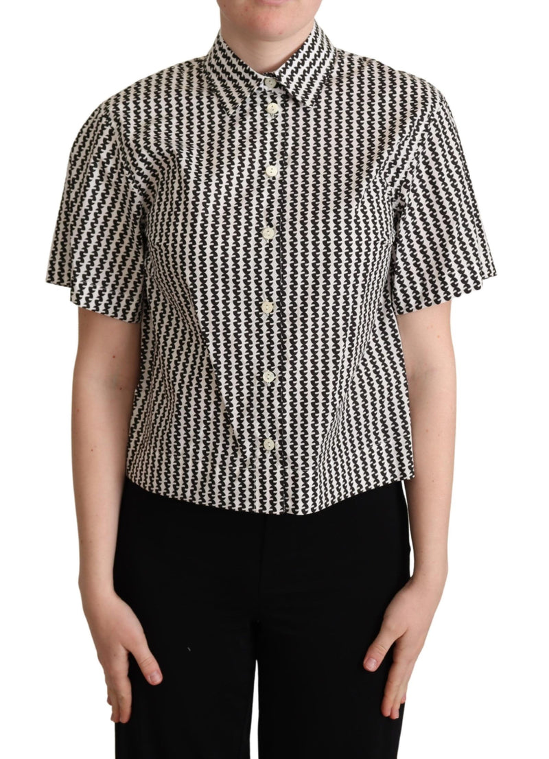 Elegant Black and White Patterned Cotton Polo Dolce & Gabbana