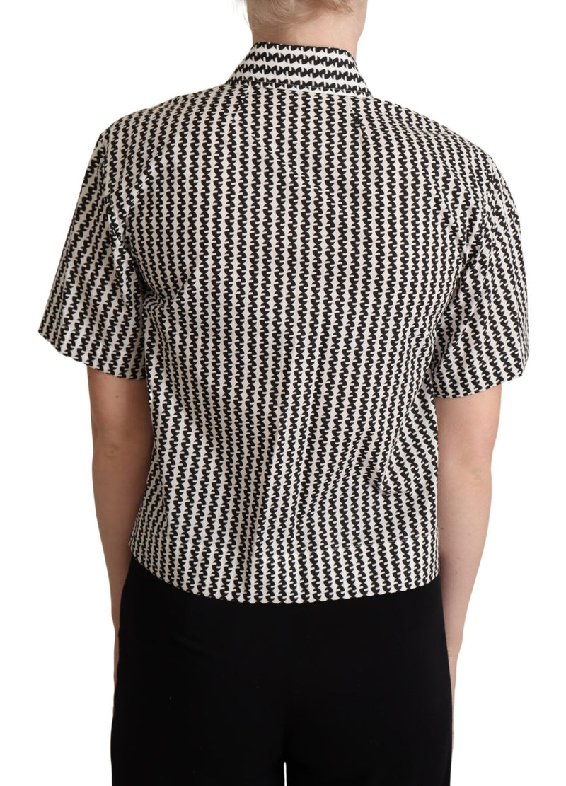 Elegant Black and White Patterned Cotton Polo Dolce & Gabbana