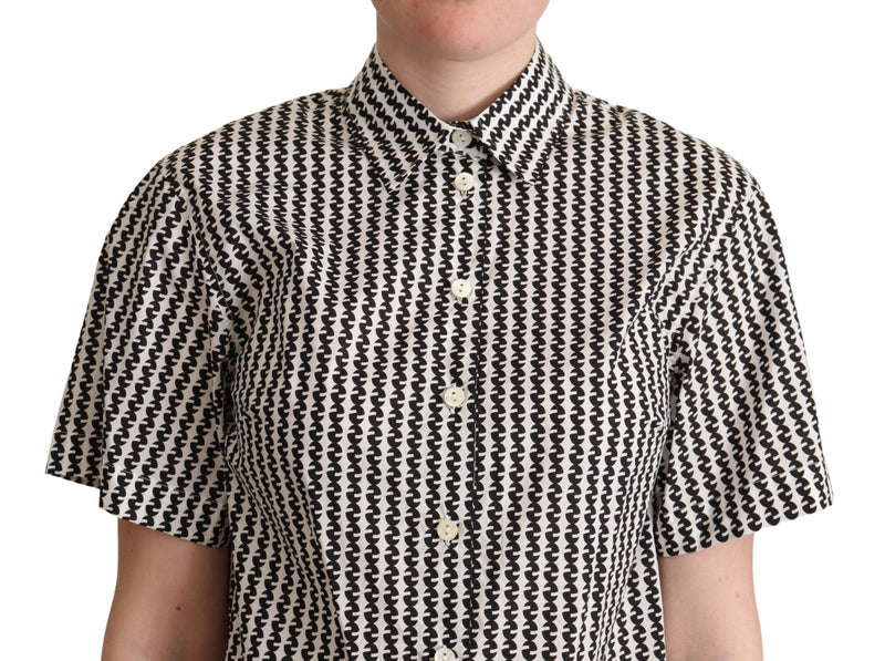 Elegant Black and White Patterned Cotton Polo Dolce & Gabbana