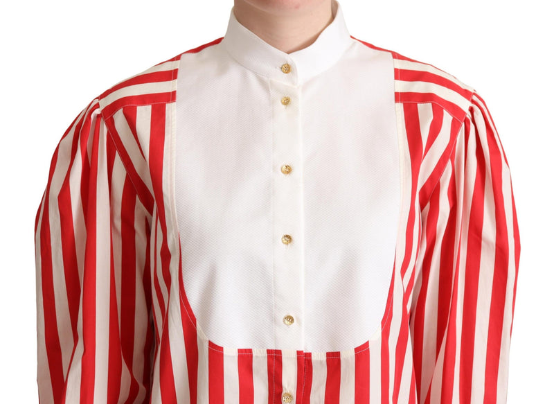 Elegant Red and White Stripe Cotton Polo Top Dolce & Gabbana