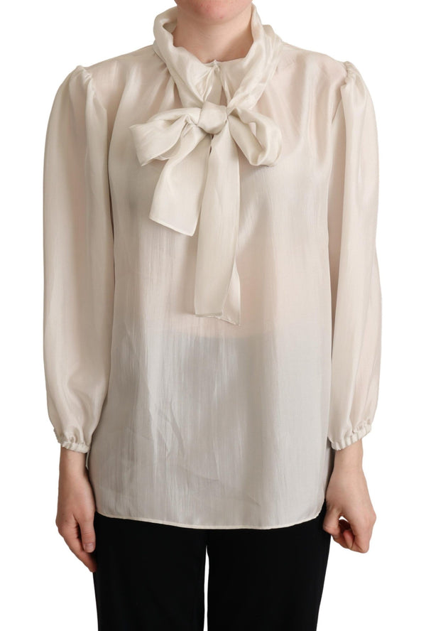 Elegant Light Gray Silk Ascot Blouse Dolce & Gabbana