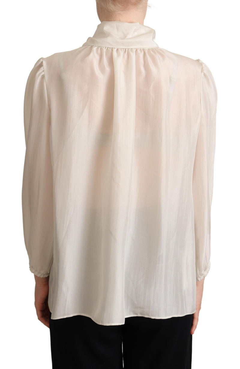 Elegant Light Gray Silk Ascot Blouse Dolce & Gabbana