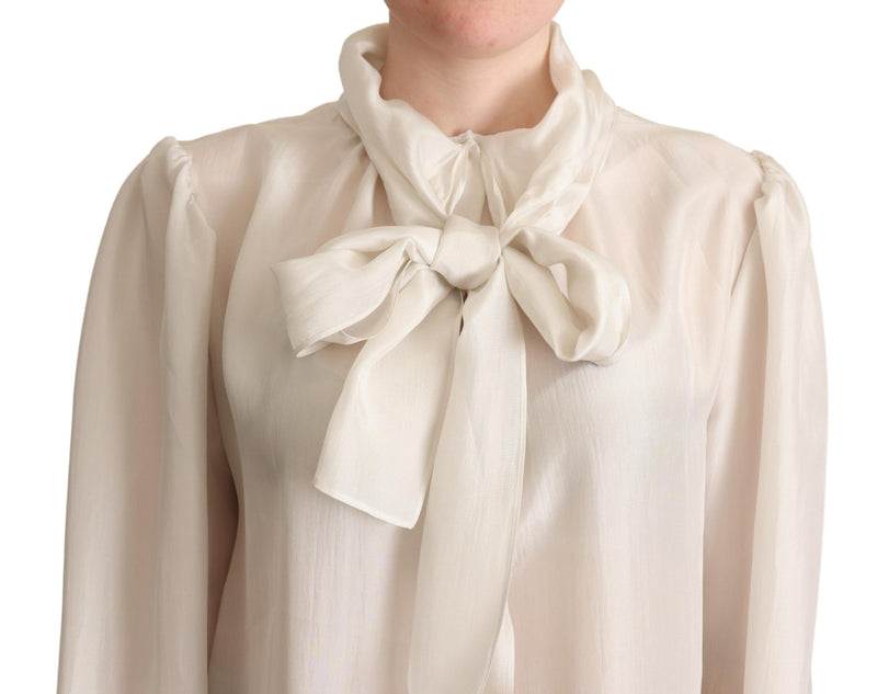 Elegant Light Gray Silk Ascot Blouse Dolce & Gabbana