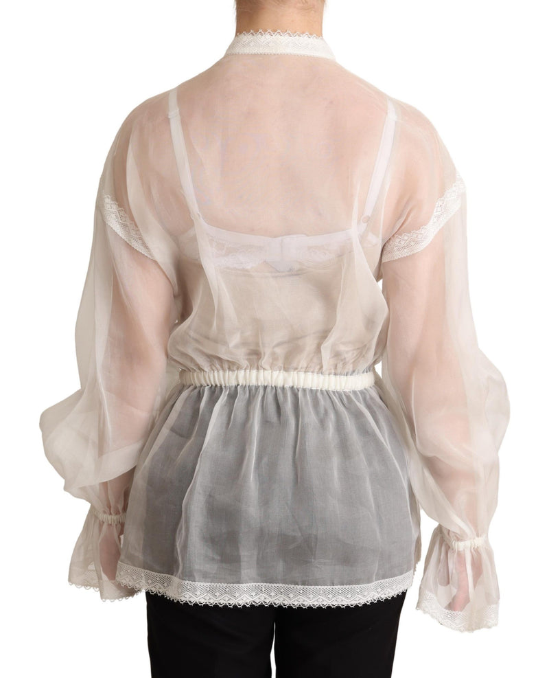 Elegant White Silk-Cotton Ascot Blouse Dolce & Gabbana