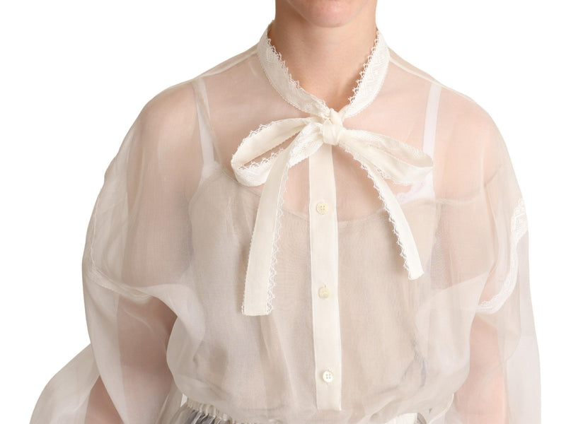 Elegant White Silk-Cotton Ascot Blouse Dolce & Gabbana