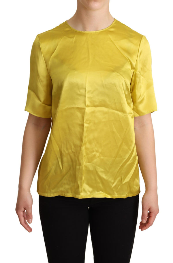 Elegant Silk Short Sleeve Blouse Top - Yellow Dolce & Gabbana