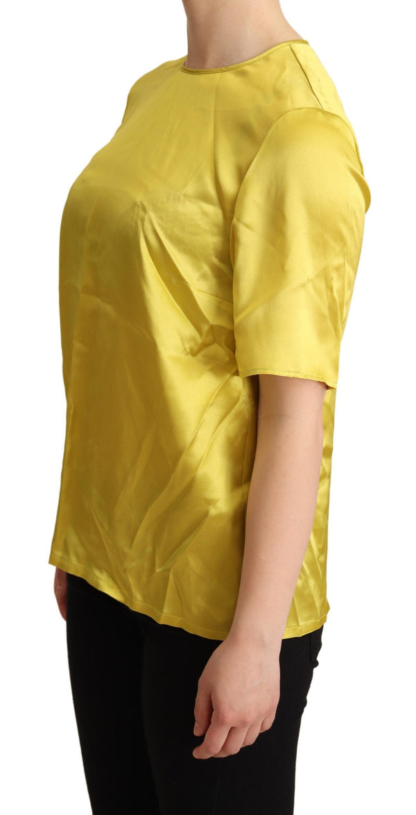 Elegant Silk Short Sleeve Blouse Top - Yellow Dolce & Gabbana