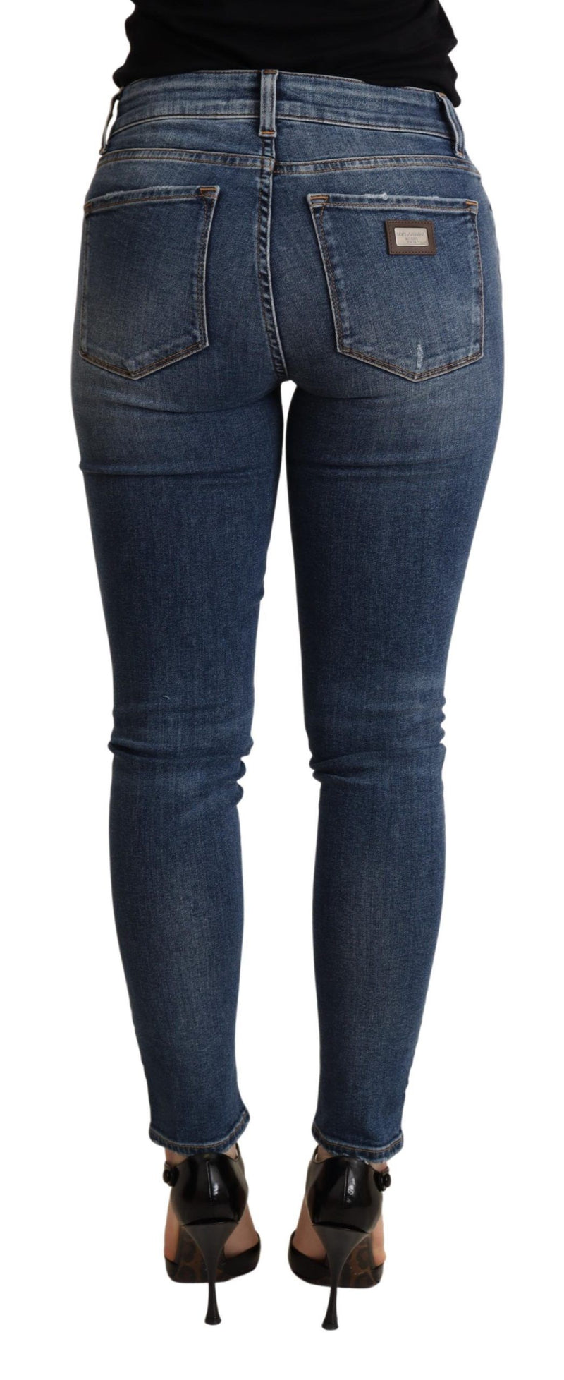 Elegant Mid Waist Skinny Blue Jeans Dolce & Gabbana