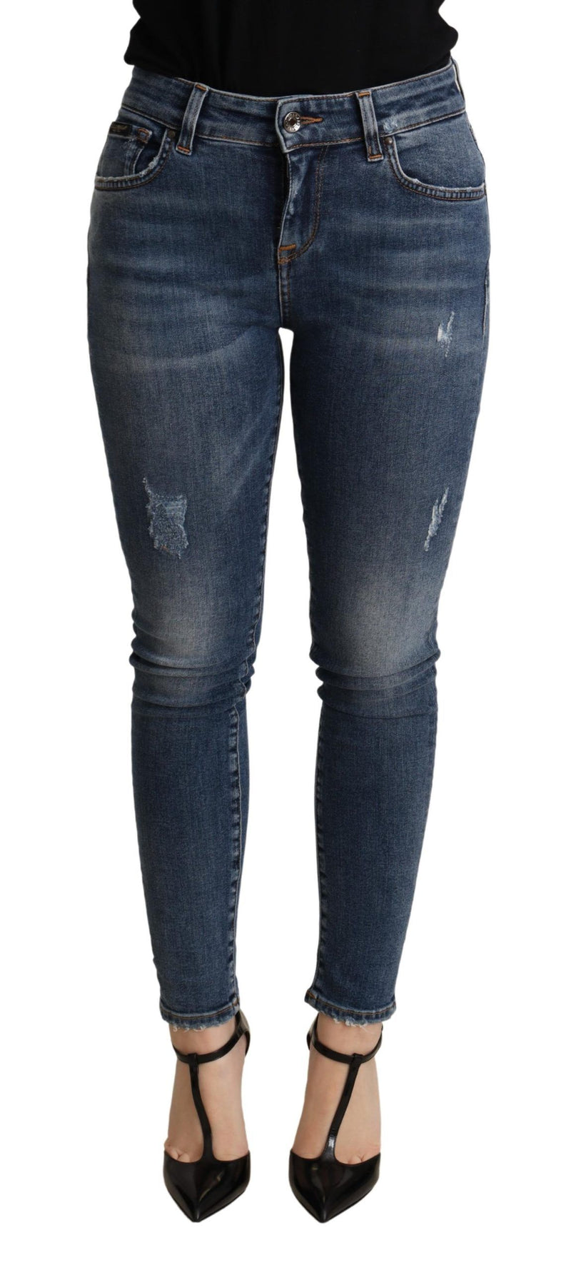 Elegant Mid Waist Skinny Blue Jeans Dolce & Gabbana