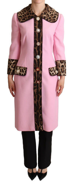 Chic Pink Leopard Trench with Crystal Buttons Dolce & Gabbana