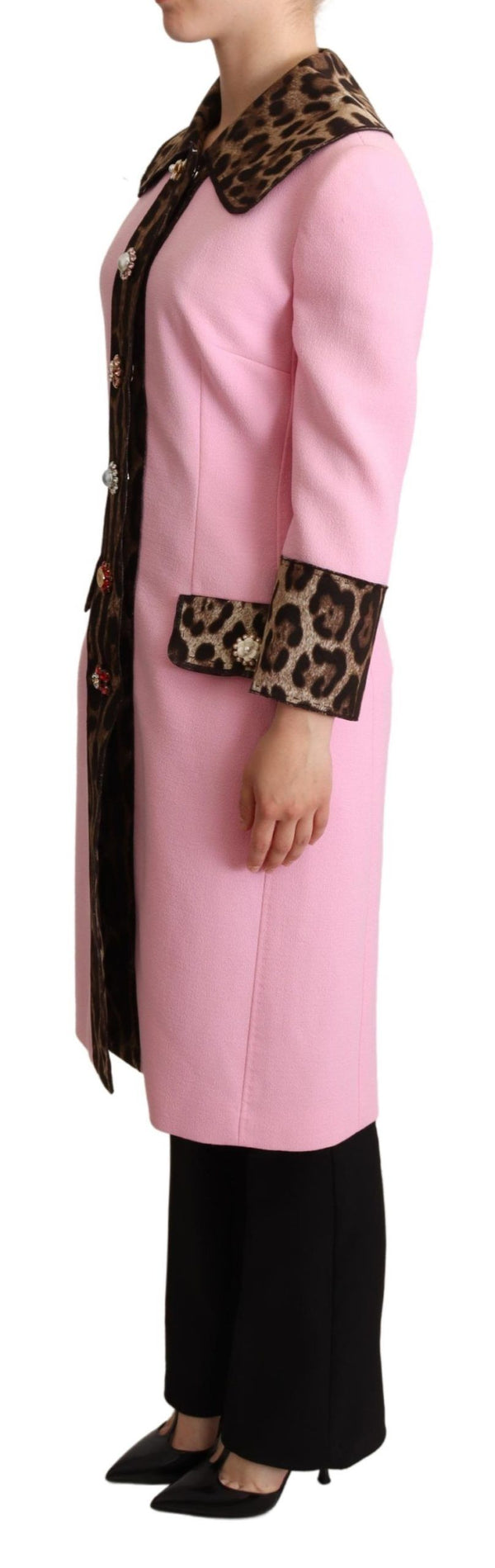 Chic Pink Leopard Trench with Crystal Buttons Dolce & Gabbana