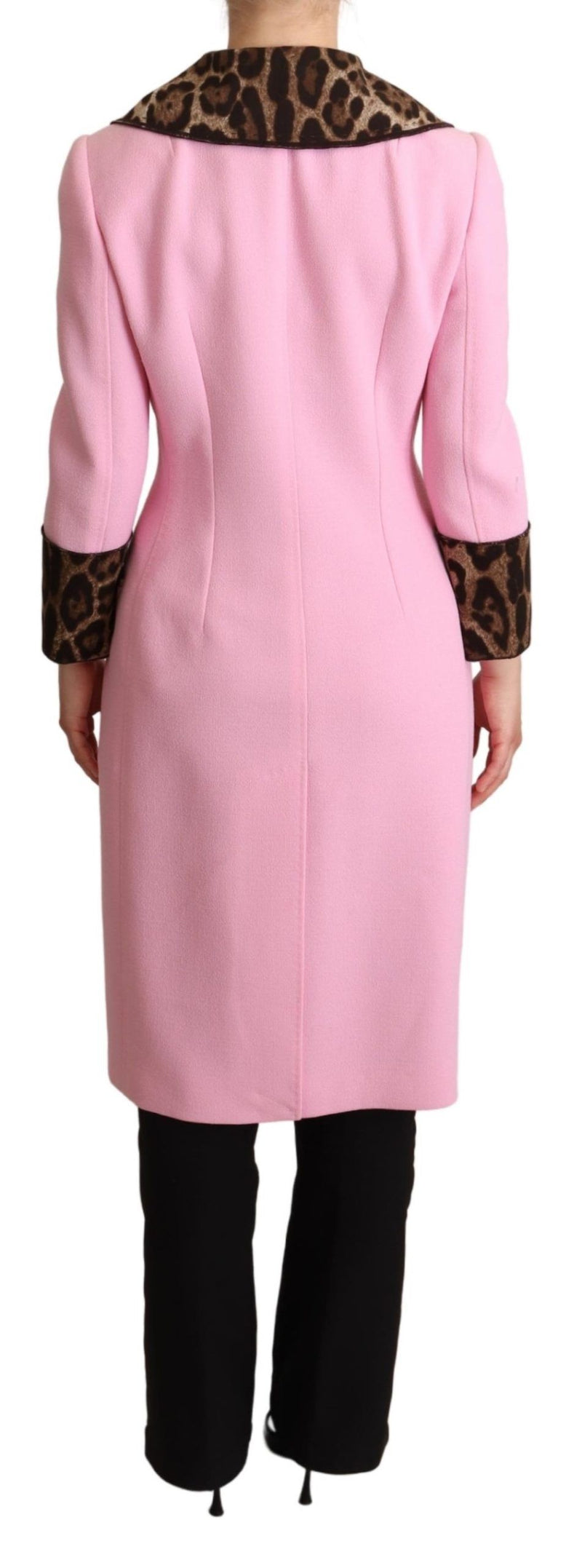 Chic Pink Leopard Trench with Crystal Buttons Dolce & Gabbana