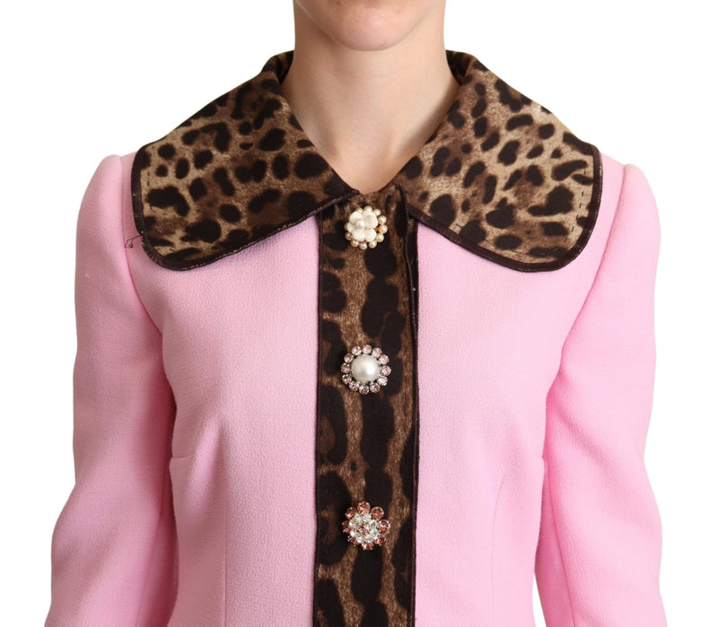 Chic Pink Leopard Trench with Crystal Buttons Dolce & Gabbana