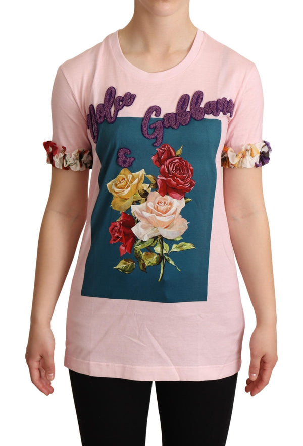 Elegant Floral Rose Applique T-Shirt Dolce & Gabbana