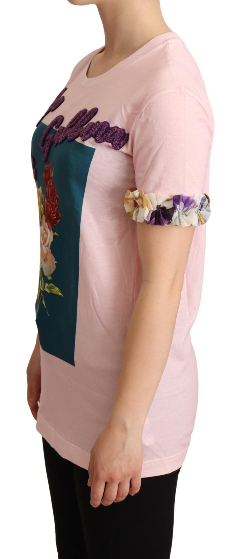 Elegant Floral Rose Applique T-Shirt Dolce & Gabbana