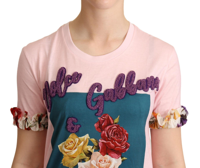 Elegant Floral Rose Applique T-Shirt Dolce & Gabbana