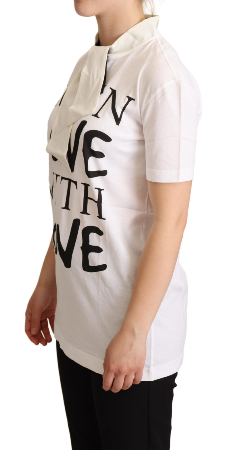 Chic White Love Motif Silk-Blend Tee Dolce & Gabbana