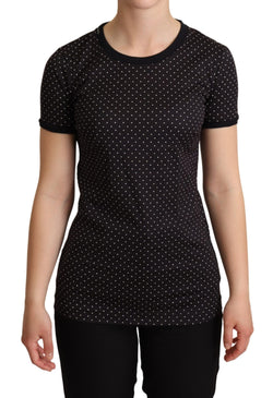 Polka Dotted Black Short Sleeve Crewneck Top Dolce & Gabbana