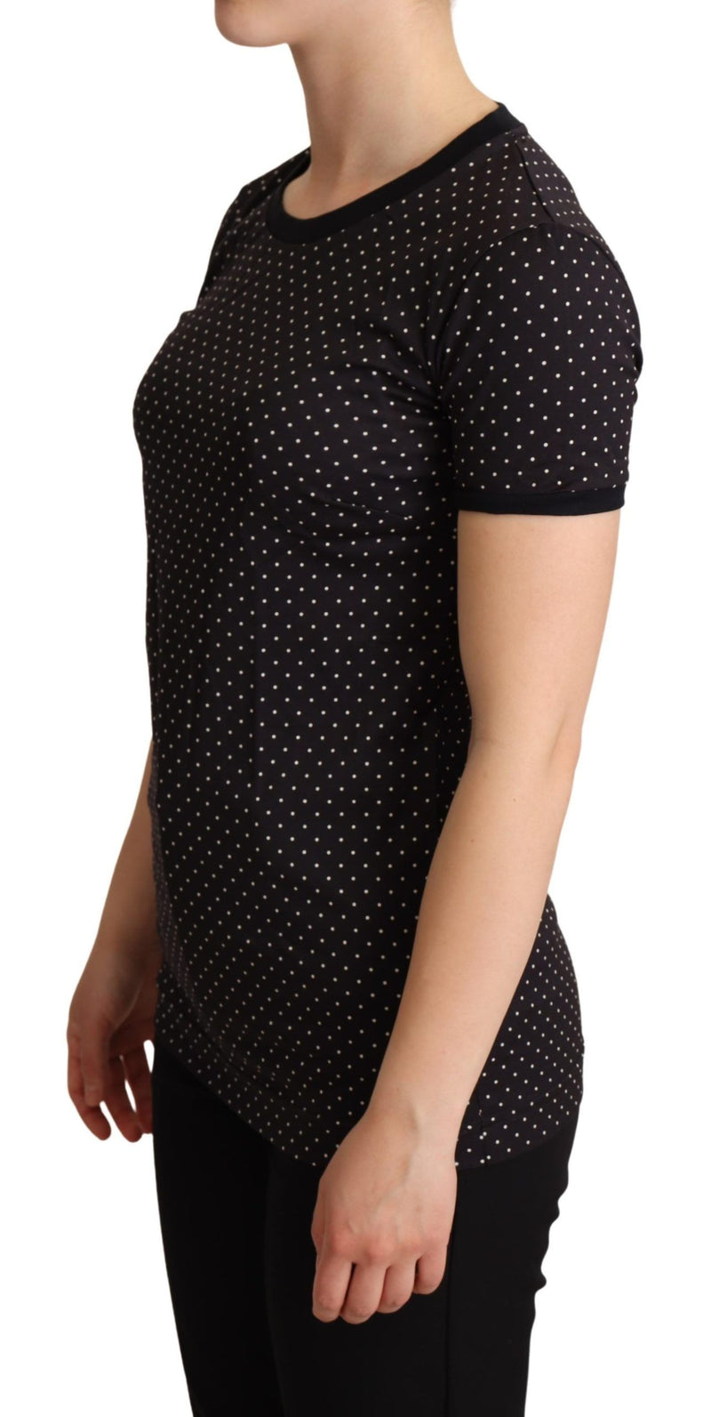 Polka Dotted Black Short Sleeve Crewneck Top Dolce & Gabbana