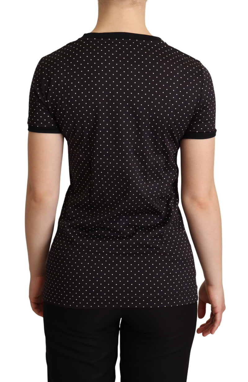 Polka Dotted Black Short Sleeve Crewneck Top Dolce & Gabbana