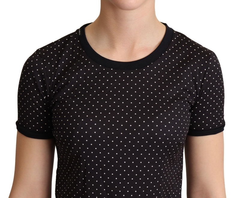 Polka Dotted Black Short Sleeve Crewneck Top Dolce & Gabbana