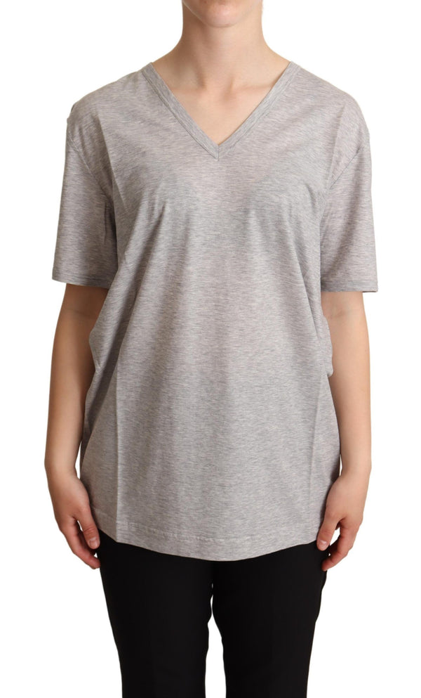 Elegant Gray V-Neck Cotton Tee Dolce & Gabbana