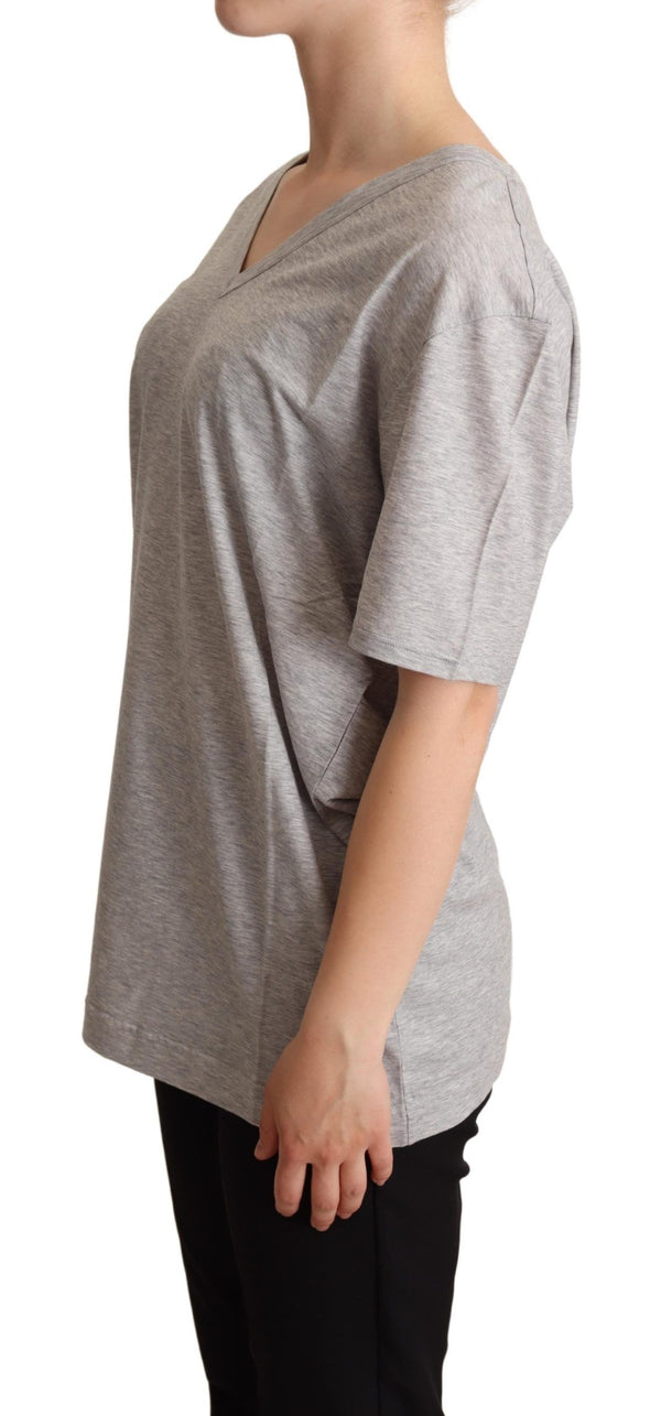 Elegant Gray V-Neck Cotton Tee Dolce & Gabbana