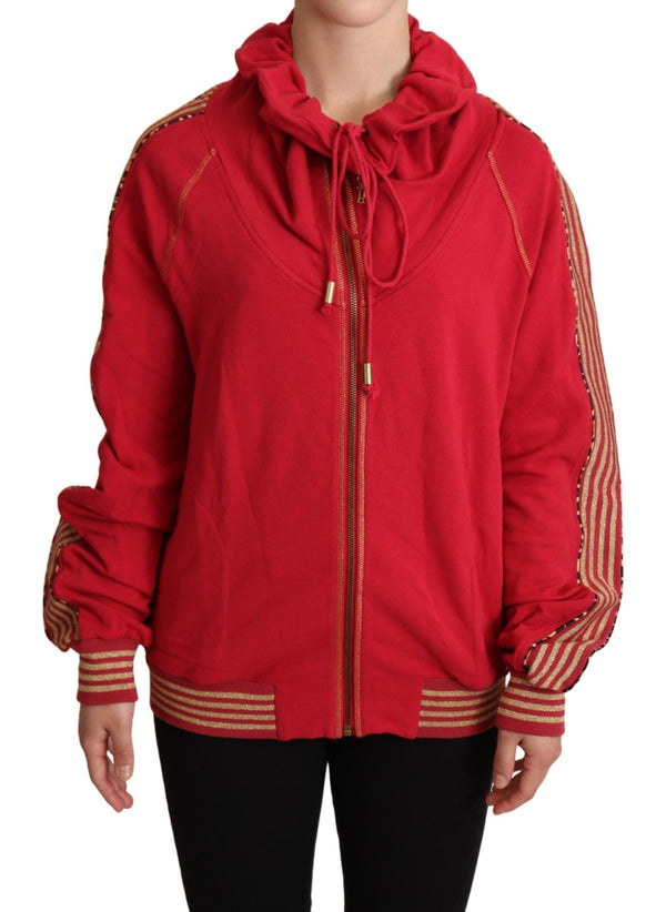 Radiant Red Cotton Full Zip Hooded Jacket John Galliano