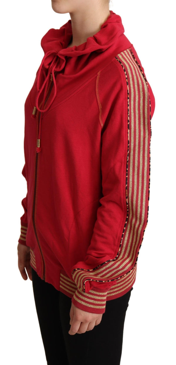 Radiant Red Cotton Full Zip Hooded Jacket John Galliano
