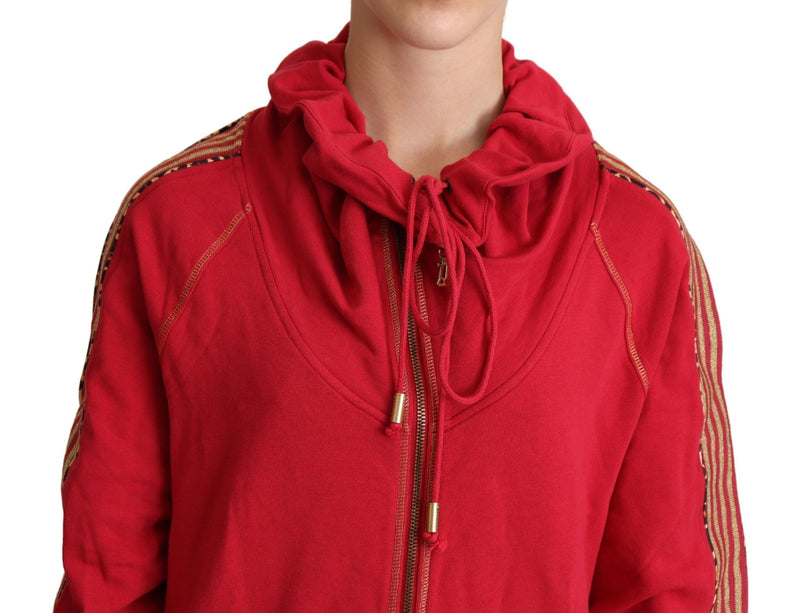 Radiant Red Cotton Full Zip Hooded Jacket John Galliano