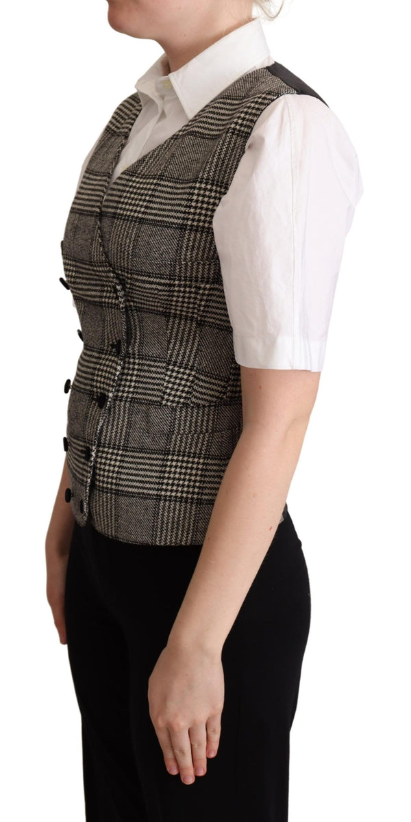 Elegant Checkered Gray Silk Blend Vest Dolce & Gabbana