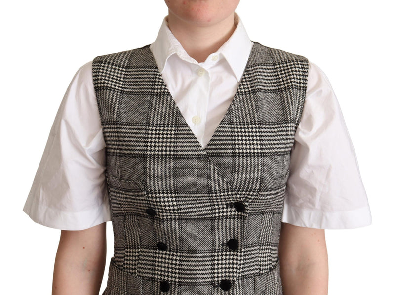 Elegant Checkered Gray Silk Blend Vest Dolce & Gabbana