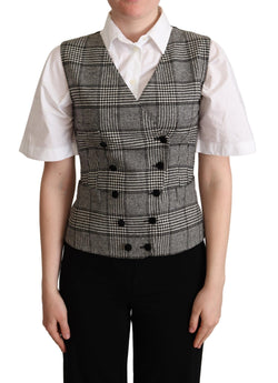 Elegant Checkered Gray Silk Blend Vest Dolce & Gabbana