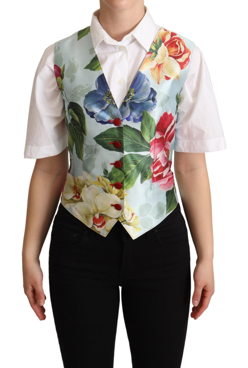 Elegant Floral Print Silk Waistcoat Dolce & Gabbana