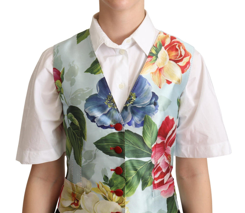 Elegant Floral Print Silk Waistcoat Dolce & Gabbana