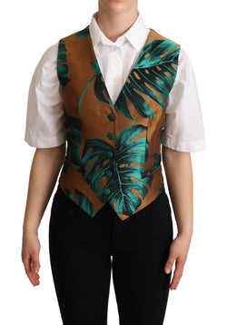 Elegant Green Leaf Print Waistcoat Dolce & Gabbana