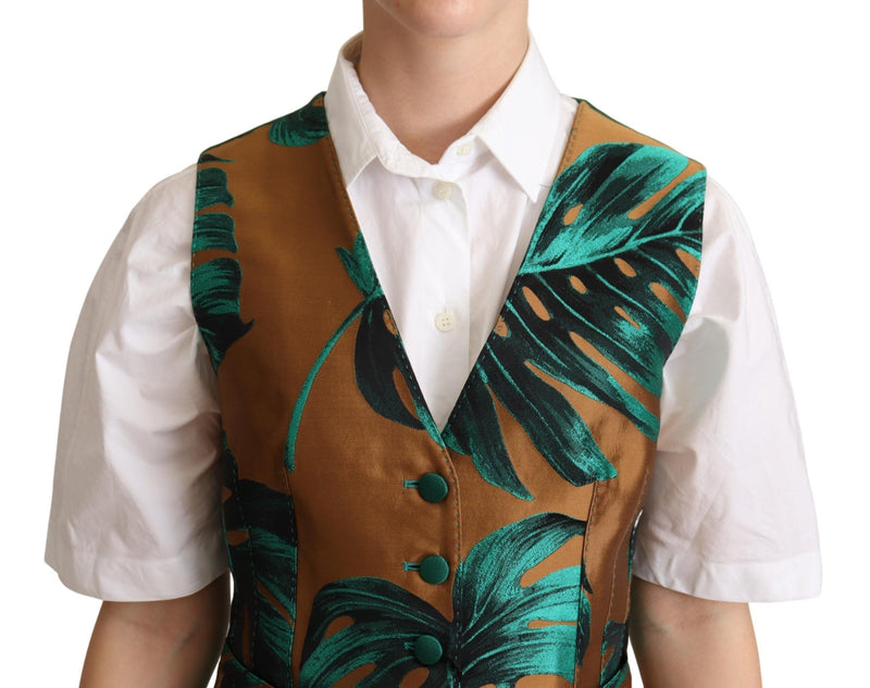 Elegant Green Leaf Print Waistcoat Dolce & Gabbana