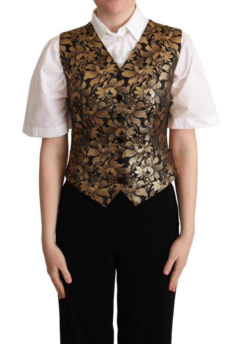 Elegant Black Jacquard Waistcoat Dolce & Gabbana