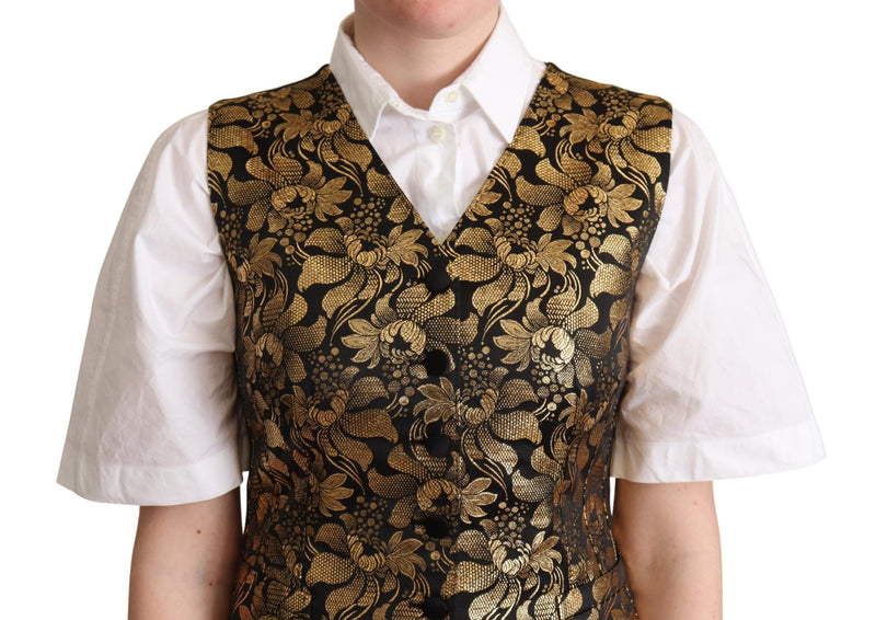 Elegant Black Jacquard Waistcoat Dolce & Gabbana