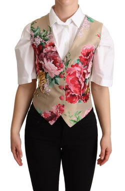 Elegant Floral Beige Sleeveless Vest Dolce & Gabbana