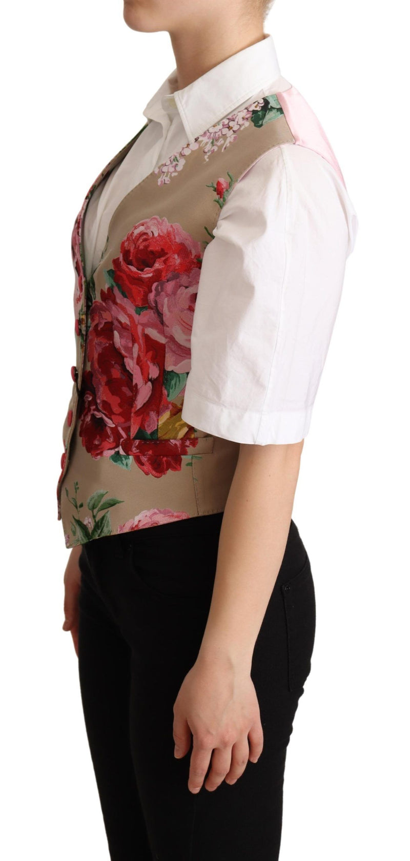 Elegant Floral Beige Sleeveless Vest Dolce & Gabbana