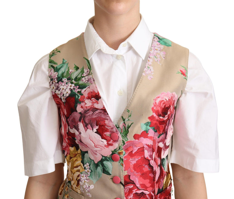 Elegant Floral Beige Sleeveless Vest Dolce & Gabbana