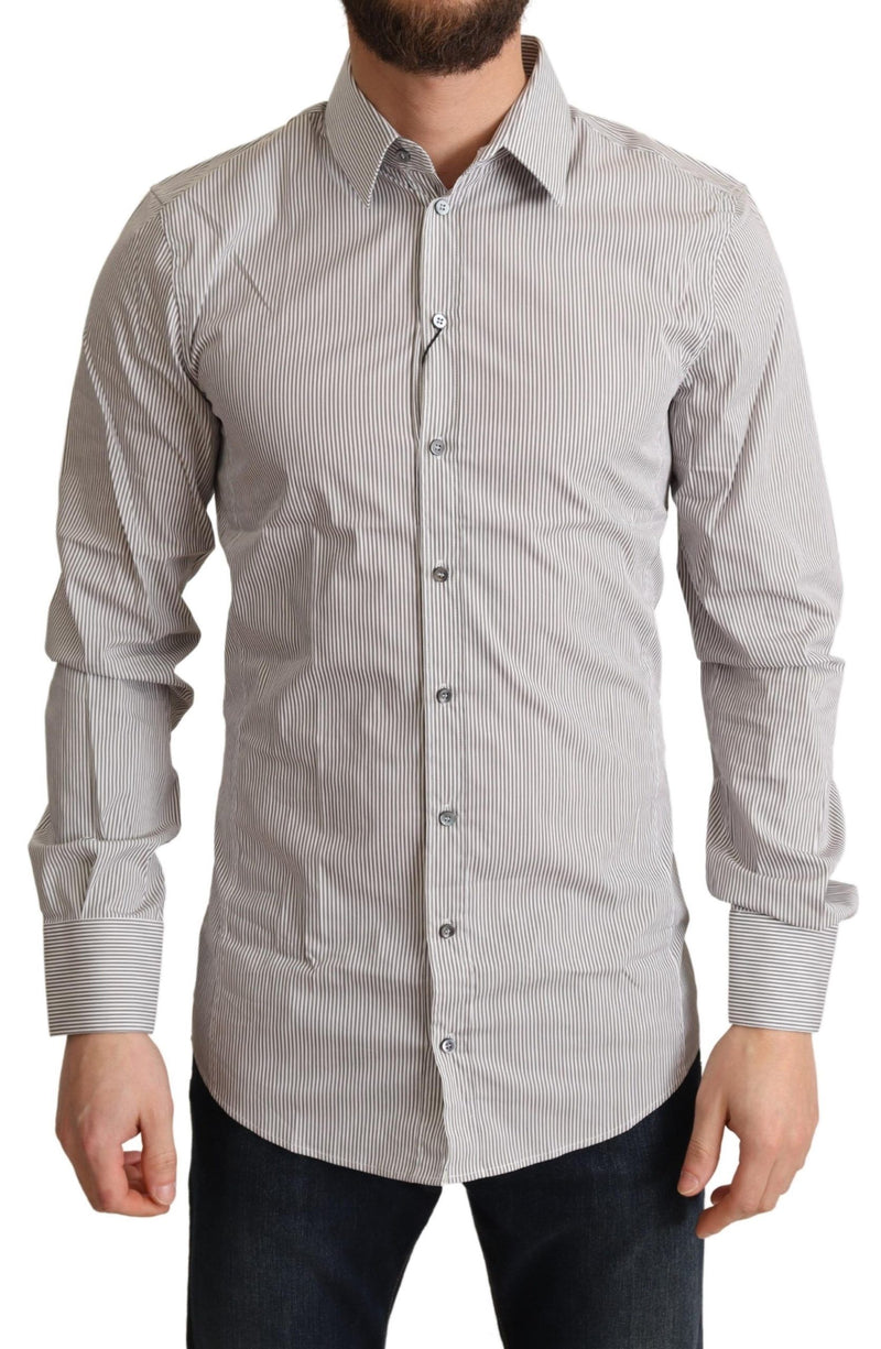 Elegant Gray Striped Slim Fit Dress Shirt Dolce & Gabbana